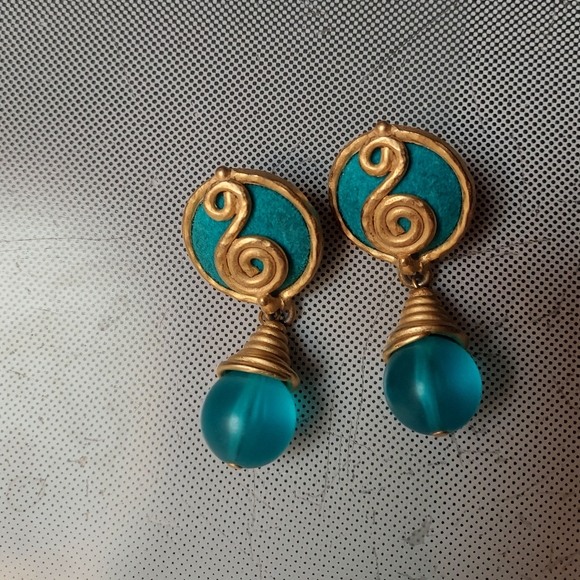 Blue Ocean waves dangle pierced earrings - Picture 3 of 3